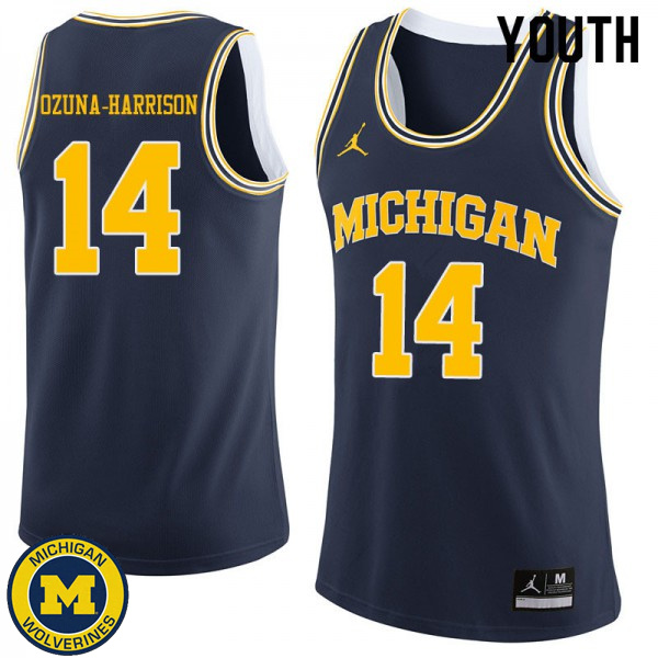 Youth Michigan Wolverines #14 Rico Ozuna-Harrison Navy University Basketball Jersey